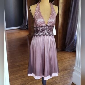 Dave & Johnny Size 13/14 (Women's Size 12) Pink And Brown Short Halter Dress